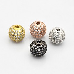 Perles rondes de couleur claire de zircone cubique CZ de grade AAA de micro pave, Sans cadmium & sans nickel & sans plomb, couleur mixte, 8mm, Trou: 1.7mm