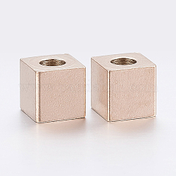 Placage ionique (ip) 304 billes en acier inoxydable, cube, or rose, 6x6x6mm, Trou: 3mm