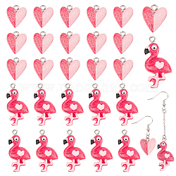 Chgcraft 40 Stück, 2 Stile, Flamingo-Anhänger, hübsches Herz, Emaille-Anhänger, Mini-Tier-Harz-Anhänger mit Schlaufe, für Valentinstag, Armbänder, Halskette, Ohrringe, Schlüsselanhänger, Basteln, tief rosa, 16~30.5mm Länge