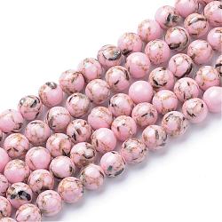 Turquoise synthétique et brins de perles de coquillage, teinte, ronde, rose, 6mm, Trou: 1mm, Environ 66 pcs/chapelet, 15.7 pouce