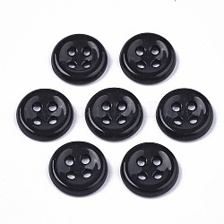 4-Hole Handmade Lampwork Sewing Buttons, Flat Round, Black, 11.5x2.5mm, Hole: 1.2mm