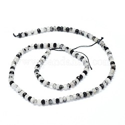 Natürliche turmalinierte Quarz / schwarze Rutilquarz Perlen Stränge, facettiert, Rondell, 3.5~4x2~2.5 mm, Bohrung: 0.7 mm, ca. 43 Stk. / Strang, 15.5 Zoll (39.5 cm)