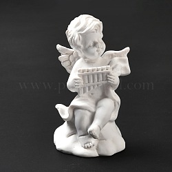 Sculture in gesso imitazione resina, figurine, decorazioni per esposizione domestica, angelo con flauto di Pan, bianco, 36x36.5x65mm