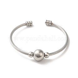 304 bracelets manchette ronds en perles d'acier inoxydable, bracelets de couple, couleur inoxydable, diamètre intérieur: 2x2-1/4 pouce (5.1x5.8 cm)