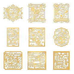 Olycraft 9 шт. 1.6x1.6-дюймовые почтовые штампы тематические наклейки бабочка цветок штамп наклейки самоклеющиеся золотые металлические наклейки стрекоза музыкальные металлические металлические наклейки для альбомов поделки украшения телефона