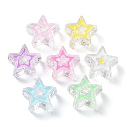 Perles en acrylique transparente, avec l'émail, étoiles du nord, couleur mixte, 21x21.5x9mm, Trou: 3.5mm