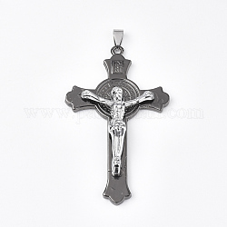 Alloy Big Pendants, Crucifix Cross, For Easter, Gunmetal & Platinum, 75.5x45x10mm, Hole: 8~10x3~4mm