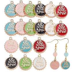 arricraft 36 Pcs 6 Colors Alloy Enamel Pendants, Beer Cap Enamel Charms Pendants Flat Round Charm with Word Be Free for Necklace Bracelet DIY Jewelry Making