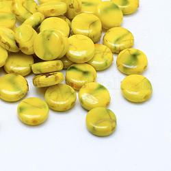 Perles acryliques d'effilage, peint à la bombe, plat rond, jaune, 9x3.5mm, trou: 1 mm, environ 2500 pcs / 500 g
