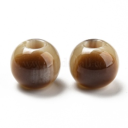 Perles européennes bicolores en résine opaque, Perles avec un grand trou   , rondelle, selle marron, 14x12mm, Trou: 5mm