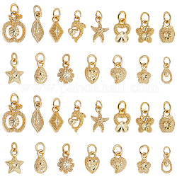 PH PandaHall 60pcs Gold Charms Pendants, 15 Style Starfish Pendants Flower Heart Charms Electroplated Alloy Charms with Jump Ring for DIY Bracelet Necklace Jewelry Making and Crafting