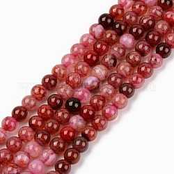 Natural Crackle Agate Beads Strands, Dyed & Heated, Round, FireBrick, 6mm, Hole: 1mm, about 63~65pcs/strand, 14.76 inch(37.5cm)