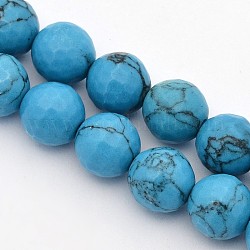 Gefärbt facettiert rund synthetischen türkisfarbenen Perlen Stränge, 10 mm, Bohrung: 1 mm, ca. 38 Stk. / Strang, 15.75 Zoll