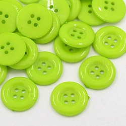 Акриловые кнопки рубашки, пластиковые швейные пуговицы для дизайна костюма, 4-луночное, окрашенные, плоско-круглые, желто-зеленый, 18x2.5 мм, отверстие : 1 мм
