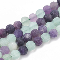 Natural Fluorite Beads Strands, Frosted, Round, 10mm, Hole: 1.2mm, about 37~40pcs/strand, 14.9~15.1 inch(38~38.5cm)