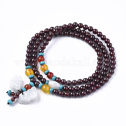 3-Loop-Wrap-Stil buddhistischen Schmuck, natürliche Granat Mala Perlen Armbänder, mit jade anhänger, Stretch-Armbänder, Runde, 2 Zoll (5.2 cm)