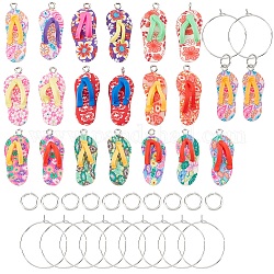 Sunnyclue 1 Box 40 Stück Weinglas-Anhänger DIY Polymer Clay Flip Flops Drink Charm Markers Random Wine Tags Glasses with Wine Glass Rings for Holiday Birthday Beach Wine Accessories Party Favors