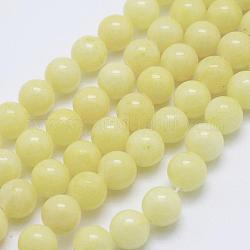 Fili di perline mashan giada tondo naturale, tinto, giallo chiaro, 4mm, Foro: 1 mm, circa 98pcs/filo, 15.7 pollice