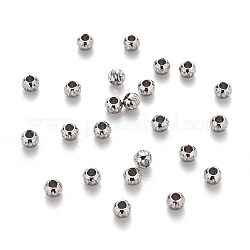 201 Stainless Steel Corrugated Beads, Round, Stainless Steel Color, 3x2.5mm, Hole: 1.2mm