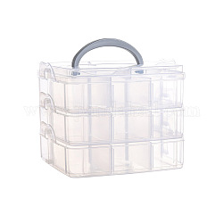 Scatola portaoggetti in plastica trasparente a 3 livello, scatola organizer impilabile con divisori e maniglia, quadrato, chiaro, 15x15x12cm