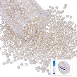 Kits de fabricación de pulseras elásticas de diy, Cuentas de perlas de imitación de plástico abs 1820pcs, 2 rollo de hilo de cristal elástico, Tijeras de coser 1pc, color mezclado, 6mm, agujero: 2 mm, 200g, aproximamente 1820 unidades / 200 g