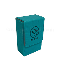 Tarotkarten-Aufbewahrungsboxen aus rechteckigem Stern-PU-Leder, Spielkarten-Organizer mit Magnetverschlüssen, blaugrün, 8.6x5.7x13.7 cm