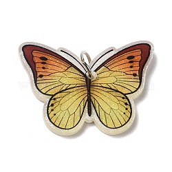 Pendentifs acryliques opaques, avec anneau de saut en fer platine, breloques de papillon, or, 25x33.5x4mm, Trou: 5.2mm