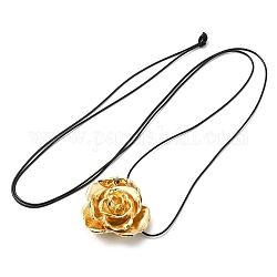 亜鉛合金のバラの花のペンダントネックレス、レザーコード付き  ゴールドカラー  56.69~57.09インチ（144~145cm）