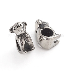 304 Stainless Steel European Beads, Large Hole Beads, Dog, Antique Silver, 13.2x8x8.8mm, Hole: 5mm