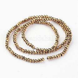 Electroplate Glass Bead Strands, Faceted, Rondelle, Golden Plated, 3x2mm, Hole: 1mm, about 165~169pcs/strand, 15~16 inch(38~40cm)