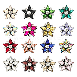 Chgcraft 16 pièces 16 couleurs étoiles patchs en tissu avec strass en verre coudre sur appliques étoiles perles patchs de réparation pour vêtements sac pantalon téléphone portable décor bricolage artisanat, 31x30x7mm