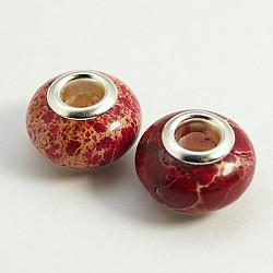 Europäische Perlen aus synthetischem Regalit, mit versilbertem Messing-Einzelkern, Rondell, Medium violett rot, 14x9 mm, Bohrung: 5 mm