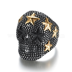 Teschio con anello a fascia larga a stella, gunmetal 316 gioielli di halloween in acciaio inossidabile per uomo donna, oro, misura degli stati uniti 14 (23mm)