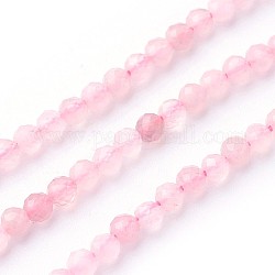 Chapelets de perles en quartz rose naturel, facette, ronde, 2~2.5mm, Trou: 0.5mm, Environ 180~200 pcs/chapelet, 14.5~16.1 pouce (37~41 cm)