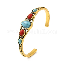 Bracelets de brassard en alliage de style tibétain, bracelet style bohème pour femme, avec turquoise synthétique, larme, Or antique, 1/4~5/8 pouce (0.5~1.6 cm), diamètre intérieur: 2-1/2 pouce (6.25 cm)