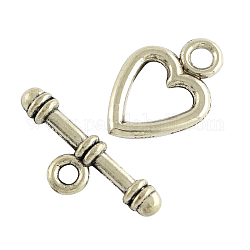 Tibetan Style Alloy Toggle Clasps, Cadmium Free & Nickel Free & Lead Free, Antique Silver, Toggles: 19.5x13x2mm, Hole: 3mm, Bar: 24x9x3.5mm, Hole: 3mm