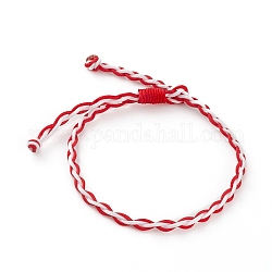 Bracelets tressés réglables en corde de nylon bicolore, rouge, diamètre intérieur: 3/8~2-5/8 pouce (1~6.6 cm)