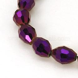 Electroplate Glass Beads Strands, Faceted Oval, Purple Plated, beads: about 6mm wide, 9mm long, hole: 1mm, 25inch/stramd, 72pcs/strand