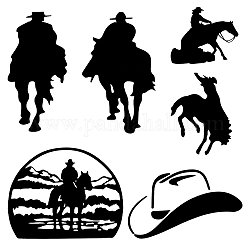 Superfindings 5 pièces 5 style cowboy chapeau décalque cheval motif animaux autocollants 10.5~28.5x10.8~24 cm cowboy et cheval auto-adhésif autocollants pour voiture ordinateur portable bricolage décorations