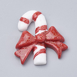 Resin Decoden Cabochons, with Glitter Powders, Candy Cane, Imitation Food, Red, 28x24x6mm