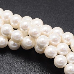 Shell Perlen Stränge, Runde, weiß, 4 mm, Bohrung: 0.8 mm, ca. 87 Stk. / Strang, 15 Zoll
