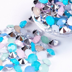Taiwan Acrylic Rhinestone Cabochons, Pointed Back Rhinestone, Faceted, Diamond, Mixed Color, 10x8.5mm