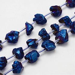Electroplated Natural Amethyst Bead Strands, Nuggets, Blue Plated, 5~16x6~13x6~13mm, Hole: 2mm, about 25pcs/strand, 15.7 inch(400mm)