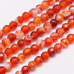 Natural Striped Agate/Banded Agate Beads Strands, Faceted, Round, 4mm, Hole: 1mm, about 90pcs/strand, 14 inch