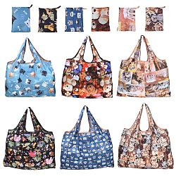 6 Stück 6 Arten faltbare umweltfreundliche Nylon-Einkaufstaschen, wiederverwendbare wasserdichte Einkaufstaschen, mit Tasche und Taschenhenkel, Gemischte Muster, 52.5x60x0.15 cm, 1pc / style