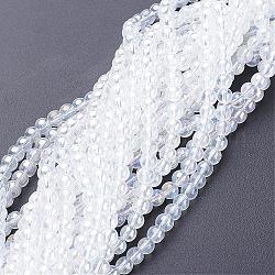 Chapelets de perles en verre, ronde, de couleur plaquée ab , clair ab, 6mm, Trou: 1mm, Environ 50 pcs/chapelet, 13 pouce