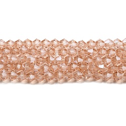 Trasparenti perle di vetro placca fili, lustro di perla placcato, sfaccettato, bicono, roso, 4x4mm, Foro: 0.8 mm, circa 87~98pcs/filo, 12.76~14.61 pollice (32.4~37.1 cm)