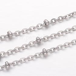 304 Stainless Steel Cable Chains, Soldered, Satellite Chains, with Rondelle Beads, Stainless Steel Color, 3x2.3x0.6mm
