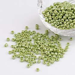 DIY Craft Beads 8/0 undurchsichtige Farben glänzten runde Glasperlen, grün gelb, Größe: ca. 3mm Durchmesser, Bohrung: 1 mm, ca. 1101 Stk. / 50 g