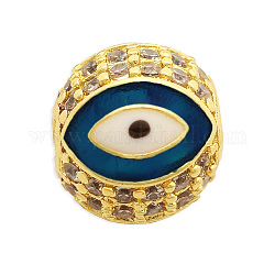 Messing Micro Pave klare Zirkonia Perlen, mit Emaille, Runde mit Auge, Blau, 10.5x10 mm, Bohrung: 2 mm, 3 Stück / Beutel